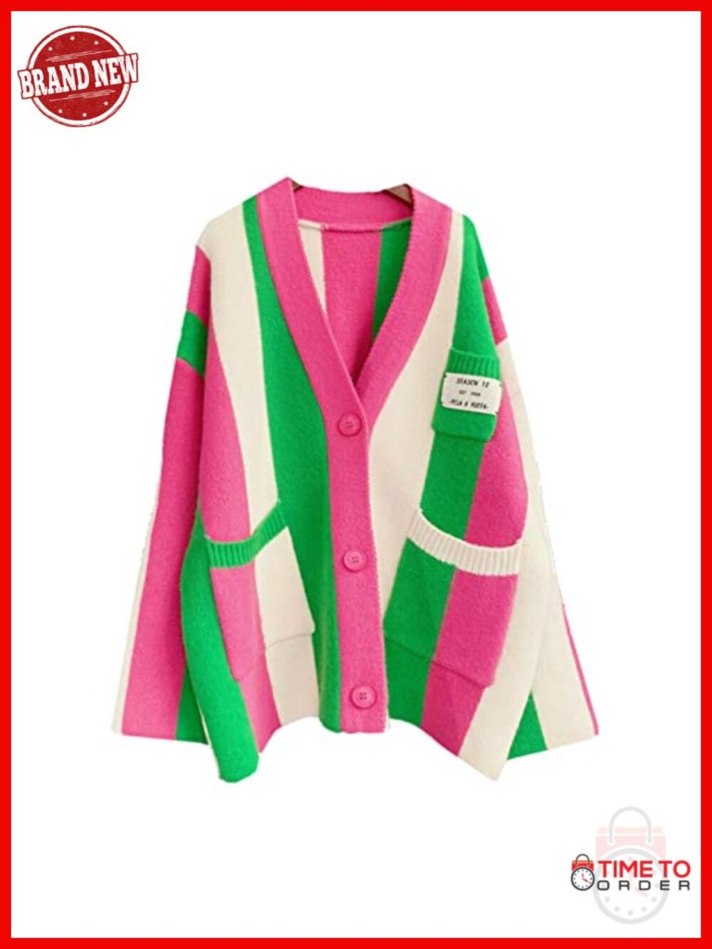 Women's Long Sleeve Cable Knitted Color Block Boho Striped Sweater Cardigan ~New